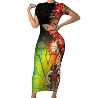 Aboriginal Dot Art Vanuatu Personalised Family Matching Short Sleeve Bodycon Dress and Hawaiian Shirt Tropical Flowers