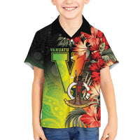 Aboriginal Dot Art Vanuatu Personalised Kid Hawaiian Shirt Tropical Flowers
