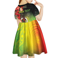 Aboriginal Dot Art Vanuatu Personalised Kid Short Sleeve Dress Tropical Flowers