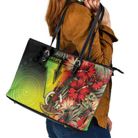 Aboriginal Dot Art Vanuatu Leather Tote Bag Tropical Flowers