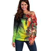 Aboriginal Dot Art Vanuatu Personalised Off Shoulder Sweater Tropical Flowers