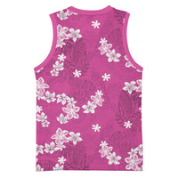 Hawaii Monstera Deliciosa Basketball Jersey Pink Plumeria Polynesian Pattern - Polynesian Pride