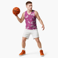 Hawaii Monstera Deliciosa Basketball Jersey Pink Plumeria Polynesian Pattern - Polynesian Pride