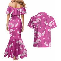 Hawaii Monstera Deliciosa Couples Matching Mermaid Dress and Hawaiian Shirt Pink Plumeria Polynesian Pattern - Polynesian Pride