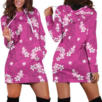 Hawaii Monstera Deliciosa Hoodie Dress Pink Plumeria Polynesian Pattern - Polynesian Pride