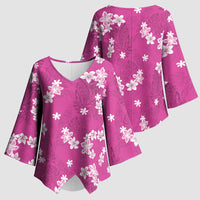 Hawaii Monstera Deliciosa Kimono Sleeve Blouse Pink Plumeria Polynesian Pattern - Polynesian Pride