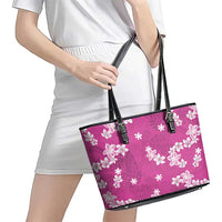 Hawaii Monstera Deliciosa Leather Tote Bag Pink Plumeria Polynesian Pattern - Polynesian Pride