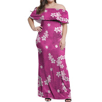 Hawaii Monstera Deliciosa Off Shoulder Maxi Dress Pink Plumeria Polynesian Pattern - Polynesian Pride