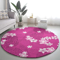 Hawaii Monstera Deliciosa Round Carpet Pink Plumeria Polynesian Pattern - Polynesian Pride