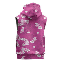 Hawaii Monstera Deliciosa Sleeveless Hoodie Pink Plumeria Polynesian Pattern - Polynesian Pride