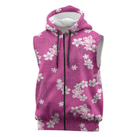 Hawaii Monstera Deliciosa Sleeveless Zip Hoodie Pink Plumeria Polynesian Pattern - Polynesian Pride