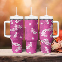 Hawaii Monstera Deliciosa Tumbler With Handle Pink Plumeria Polynesian Pattern - Polynesian Pride