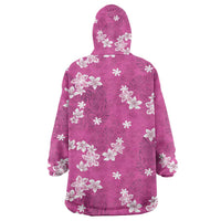 Hawaii Monstera Deliciosa Wearable Blanket Hoodie Pink Plumeria Polynesian Pattern - Polynesian Pride
