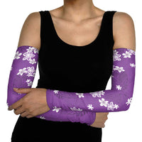 Hawaii Monstera Deliciosa Arm Sleeves Purple Plumeria Polynesian Pattern - Polynesian Pride