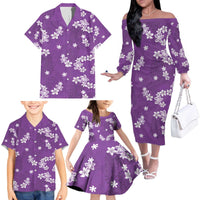 Hawaii Monstera Deliciosa Family Matching Off The Shoulder Long Sleeve Dress and Hawaiian Shirt Purple Plumeria Polynesian Pattern - Polynesian Pride