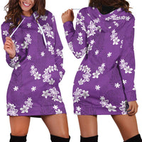 Hawaii Monstera Deliciosa Hoodie Dress Purple Plumeria Polynesian Pattern - Polynesian Pride