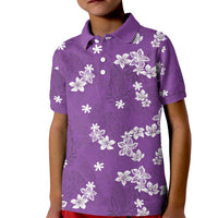 Hawaii Monstera Deliciosa Kid Polo Shirt Purple Plumeria Polynesian Pattern - Polynesian Pride