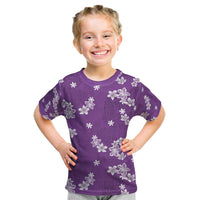 Hawaii Monstera Deliciosa Kid T Shirt Purple Plumeria Polynesian Pattern - Polynesian Pride