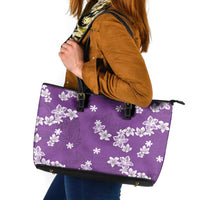 Hawaii Monstera Deliciosa Leather Tote Bag Purple Plumeria Polynesian Pattern - Polynesian Pride