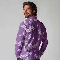 Hawaii Monstera Deliciosa Long Sleeve Polo Shirt Purple Plumeria Polynesian Pattern - Polynesian Pride
