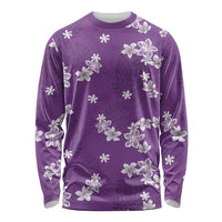 Hawaii Monstera Deliciosa Long Sleeve Shirt Purple Plumeria Polynesian Pattern - Polynesian Pride