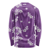Hawaii Monstera Deliciosa Long Sleeve Shirt Purple Plumeria Polynesian Pattern - Polynesian Pride