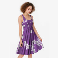 Hawaii Monstera Deliciosa Midi Dress Purple Plumeria Polynesian Pattern - Polynesian Pride