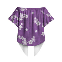 Hawaii Monstera Deliciosa Off Shoulder Wrap Waist Top Purple Plumeria Polynesian Pattern LT05 - Polynesian Pride