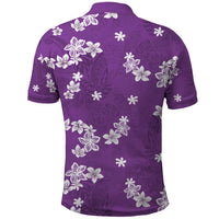 Hawaii Monstera Deliciosa Polo Shirt Purple Plumeria Polynesian Pattern - Polynesian Pride