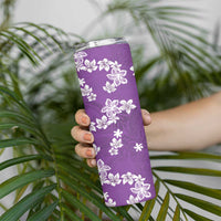 Hawaii Monstera Deliciosa Skinny Tumbler Purple Plumeria Polynesian Pattern - Polynesian Pride