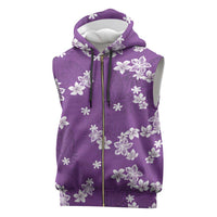 Hawaii Monstera Deliciosa Sleeveless Zip Hoodie Purple Plumeria Polynesian Pattern - Polynesian Pride