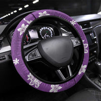 Hawaii Monstera Deliciosa Steering Wheel Cover Purple Plumeria Polynesian Pattern - Polynesian Pride