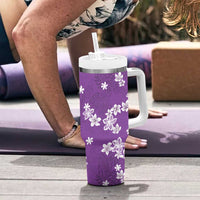 Hawaii Monstera Deliciosa Tumbler With Handle Purple Plumeria Polynesian Pattern - Polynesian Pride
