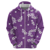 Hawaii Monstera Deliciosa Zip Hoodie Purple Plumeria Polynesian Pattern - Polynesian Pride