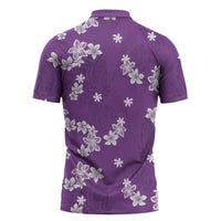 Hawaii Monstera Deliciosa Zipper Polo Shirt Purple Plumeria Polynesian Pattern - Polynesian Pride