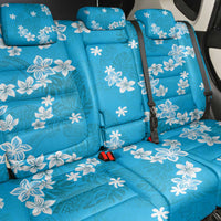Hawaii Monstera Deliciosa Back Car Seat Cover Blue Plumeria Polynesian Pattern - Polynesian Pride