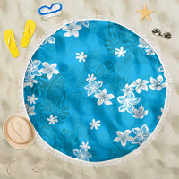 Hawaii Monstera Deliciosa Beach Blanket Blue Plumeria Polynesian Pattern - Polynesian Pride