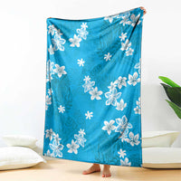 Hawaii Monstera Deliciosa Blanket Blue Plumeria Polynesian Pattern - Polynesian Pride