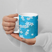 Hawaii Monstera Deliciosa Ceramic Mug Blue Plumeria Polynesian Pattern - Polynesian Pride