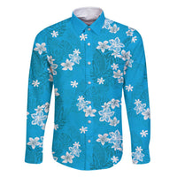 Hawaii Monstera Deliciosa Family Matching Mermaid Dress and Hawaiian Shirt Blue Plumeria Polynesian Pattern - Polynesian Pride