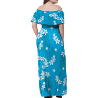 Hawaii Monstera Deliciosa Family Matching Off Shoulder Maxi Dress and Hawaiian Shirt Blue Plumeria Polynesian Pattern - Polynesian Pride