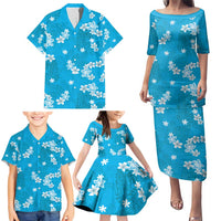 Hawaii Monstera Deliciosa Family Matching Puletasi and Hawaiian Shirt Blue Plumeria Polynesian Pattern LT05 - Polynesian Pride
