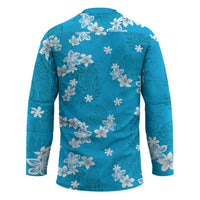 Hawaii Monstera Deliciosa Hockey Jersey Blue Plumeria Polynesian Pattern LT05 - Polynesian Pride