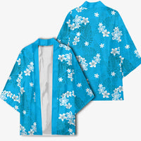 Hawaii Monstera Deliciosa Kimono Blue Plumeria Polynesian Pattern - Polynesian Pride