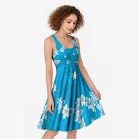 Hawaii Monstera Deliciosa Midi Dress Blue Plumeria Polynesian Pattern - Polynesian Pride