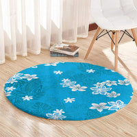 Hawaii Monstera Deliciosa Round Carpet Blue Plumeria Polynesian Pattern - Polynesian Pride