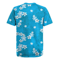 Hawaii Monstera Deliciosa Rugby Jersey Blue Plumeria Polynesian Pattern - Polynesian Pride