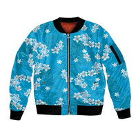 Hawaii Monstera Deliciosa Sleeve Zip Bomber Jacket Blue Plumeria Polynesian Pattern LT05 Unisex Blue - Polynesian Pride
