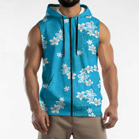 Hawaii Monstera Deliciosa Sleeveless Zip Hoodie Blue Plumeria Polynesian Pattern LT05 - Polynesian Pride