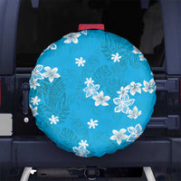 Hawaii Monstera Deliciosa Spare Tire Cover Blue Plumeria Polynesian Pattern - Polynesian Pride